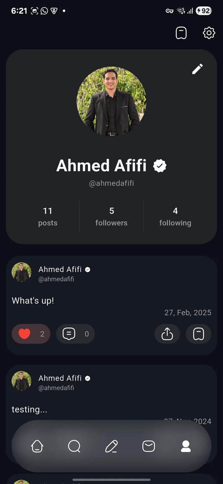 Ahmed's profile in the Universe mobile app